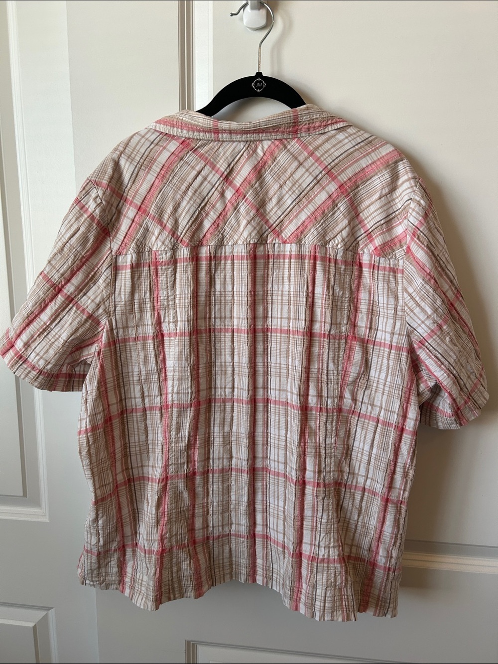 CJ Banks Lightweight Plaid Button-Up Shirt in Cream & Pink 3X - Picture 6 of 11